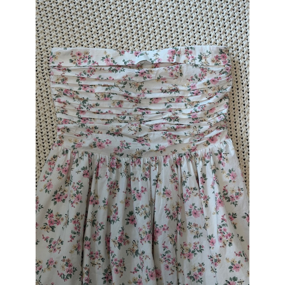 WAYF Floral Strapless Mini Dress Ruched Size Small Cottagecore Coquette‎ - Picture 2 of 9